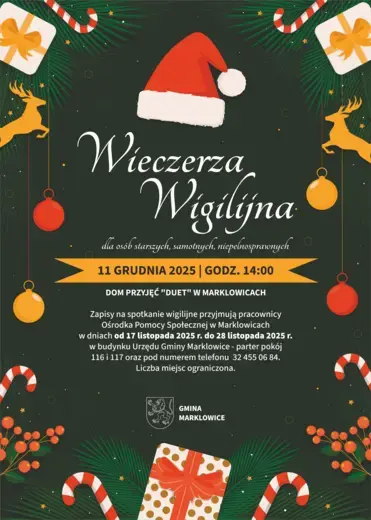 Plakat do wydarzenia "Wieczerza Wigilijna" dla os&oacute;b starszych, samotnych, niepełnosprawnych