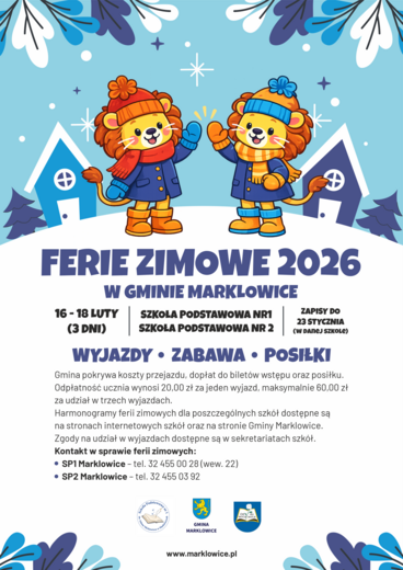 Plakat do wydarzenia "bezpieczne Ferie zimowe 2026 w Gminie Marklowice"