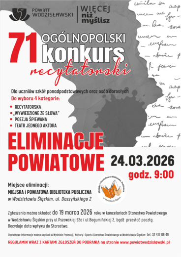 Plakat do wydarzenia 71. Og&oacute;lnopolski Konkurs Recytatorski na etapie eliminacji powiatowych