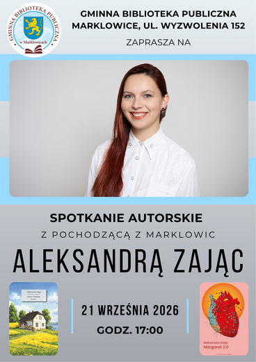 Plakat do wydarzenia spotkanie autorskie z Aleksandrą Zając