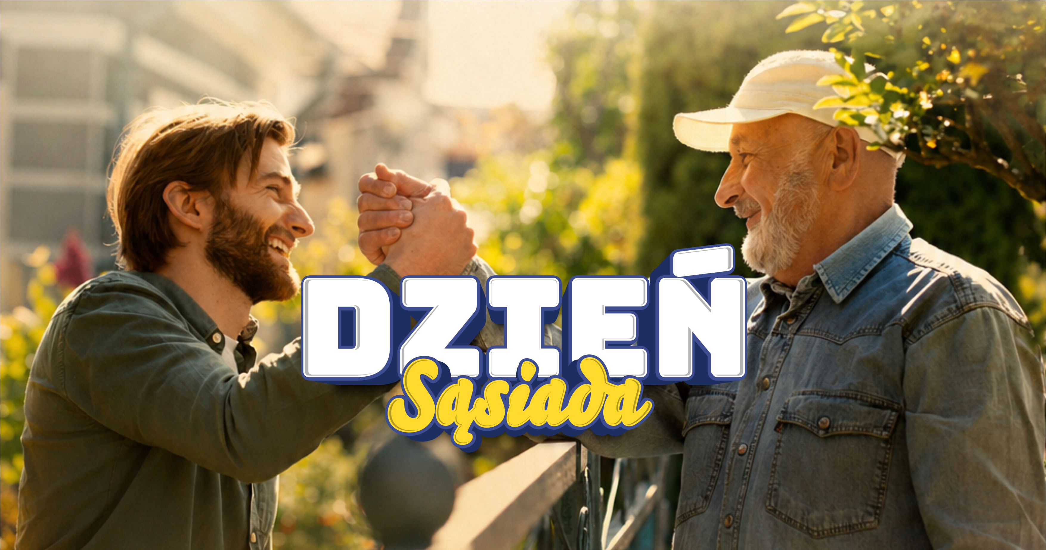 Dwoje mężczyzn - starszy i&nbsp;młodszy - podaje sobie rekę przez płot, uśmiechają się
