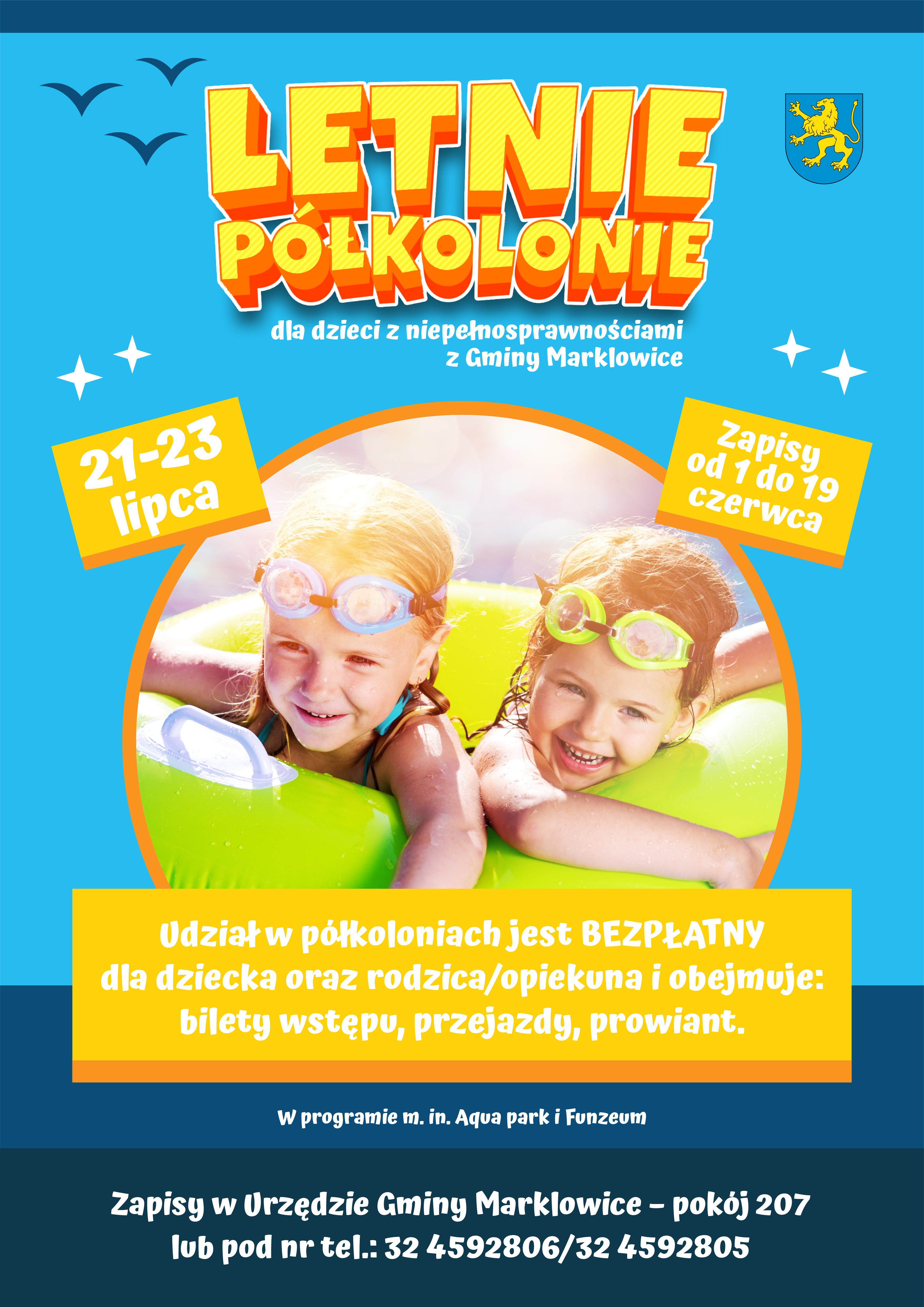 Plakat do wydarzenia letnie p&oacute;łkolonie dla dzieci z&nbsp;niepełnosprawnościami