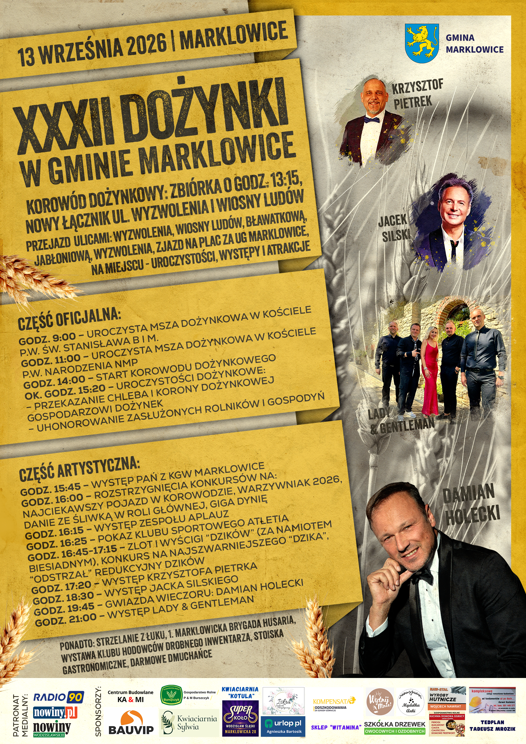 Plakat do wydarzenia XXXII Dożynki Gminne w&nbsp;Gminie Marklowice