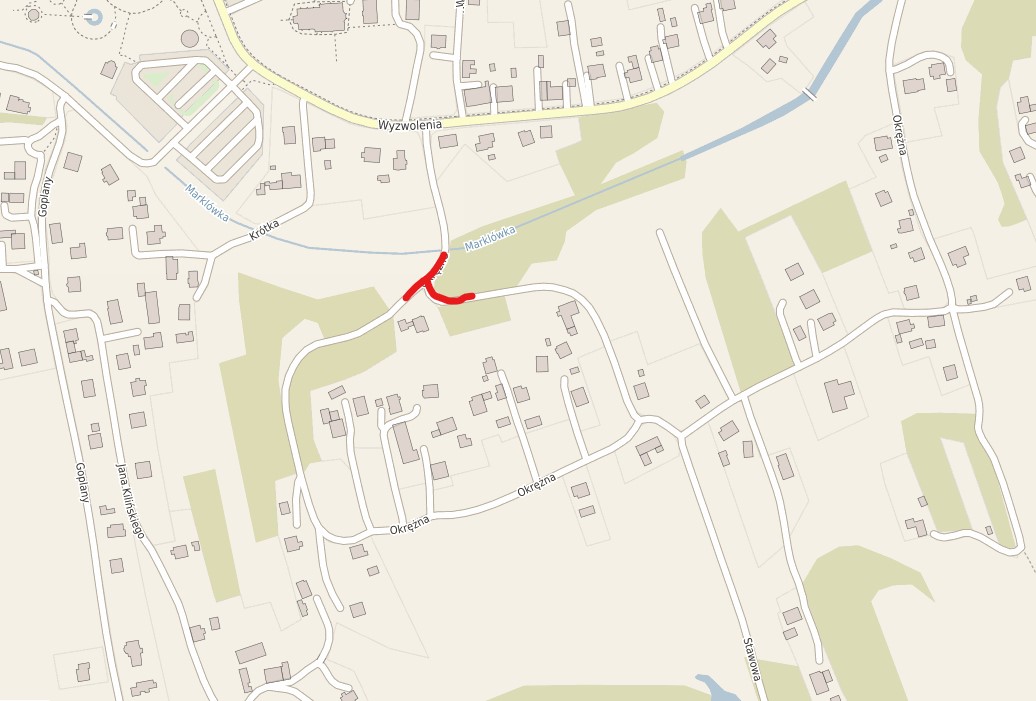 odcinek ul. Okrężnej  etap I na&nbsp;kt&oacute;rym prowadzone  będą  roboty od 19.01.2026