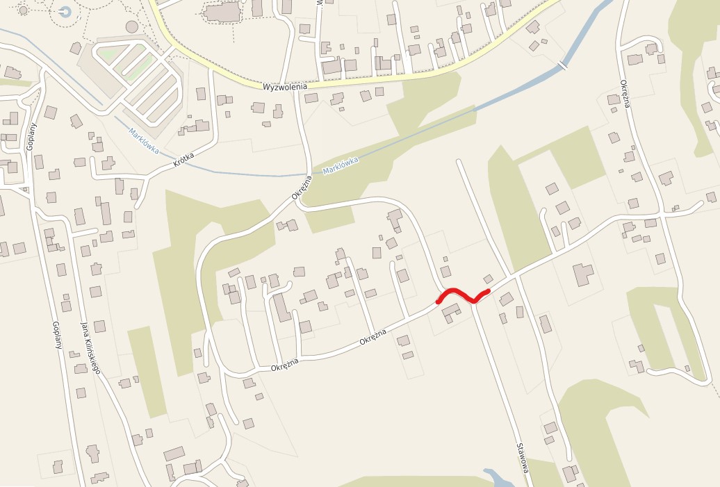 odcinek ul. Okrężnej  etap II  realizacji po wykonaniu I etapu